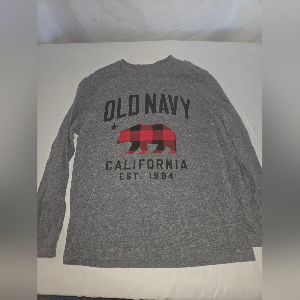 Old Navy Gray Long Sleeve with Red Plaid Bear